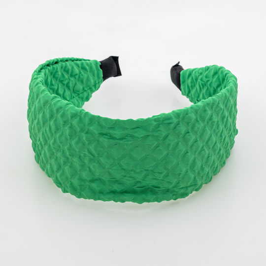 Wide Women's Hair Headband Embossed Quilted Design Green