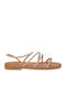 Leder Flache Sandalen für Damen Beige