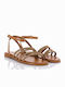 Leather Women's Flat Sandals Tabac Brown