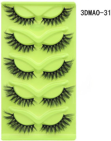 5 Pairs Set Green False Lashes Fox Eye Type Voluminous Realistic Fox Eye Shape Specifications 3dmao-31