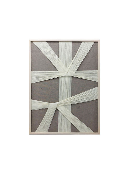 Made Art Decorative Painting 60x80x3cm Wood Grey White Thread White C543046