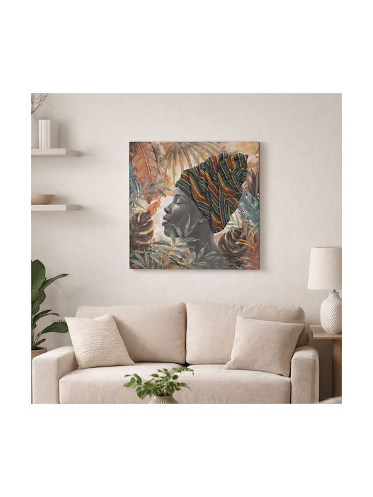 Jungle Lady Decorative Painting 80x80x4cm Canvas Multicolor Wood C542944