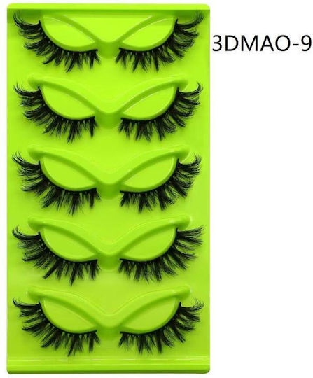 5 Pairs Set Green False Lashes Fox Eye Type Voluminous Realistic Fox Eye Shape Specifications 3dmao-09
