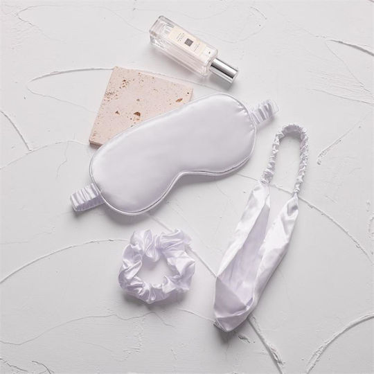 Set Sleep Mask Imitation Silk Satin Set 3 Pieces Night Sleep Eyemask Elastic Band Hair Scrunchie Natural White