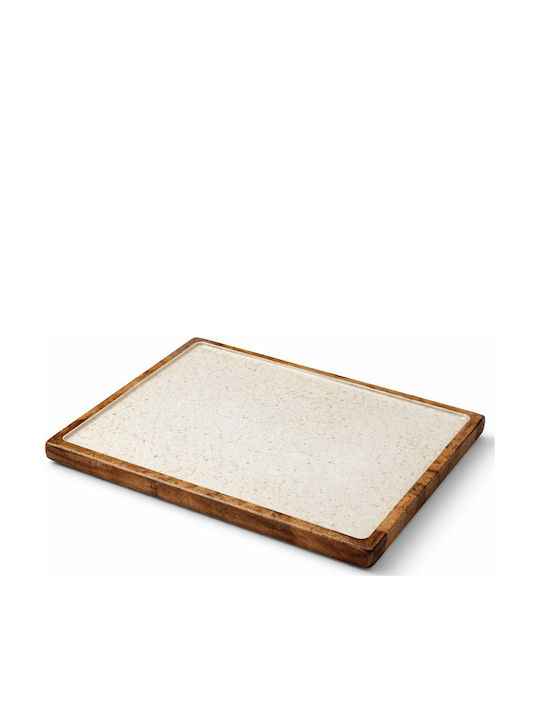 Costos Gold Spots Rectangular Wooden Beige Serving Platter 35x22cm