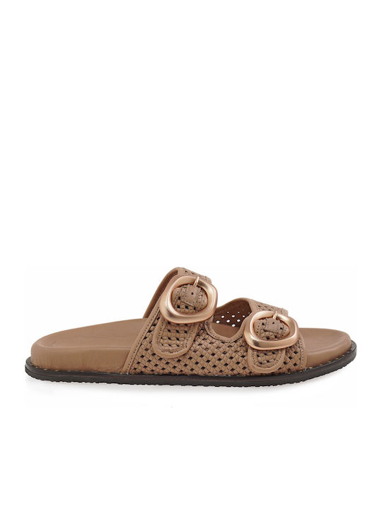 Leather Women's Flat Sandals Brown W478W038150D-CAPPUCCINO