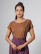 Women's Short Sleeve Blouse Camel