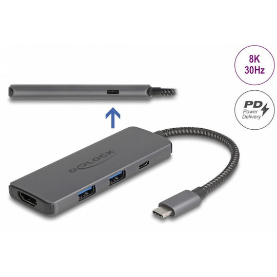 DeLock USB-C Docking Station με HDMI 4K Γκρι (87804)