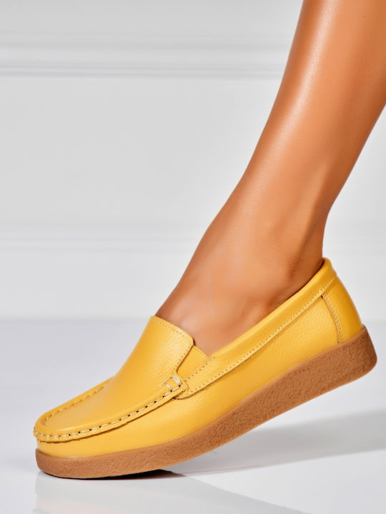 Mocasini Dama Din Piele În Culoare Galbenă