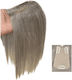 Damen Topper Toupé Kopfhaut Menschliche Haare Graues Helles Silber 35cm