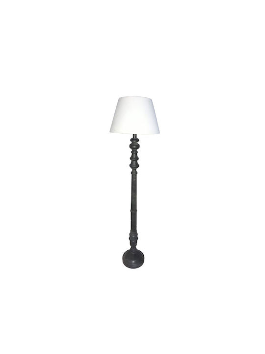 Victorien Stehlampe 28x45x163cm Holz Schwarz Stoff Weiß Victorien Stehlampe 28x45x163cm Holz Schwarz Stoff Weiß