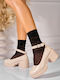 Leather Heels with Medium Heel Beige