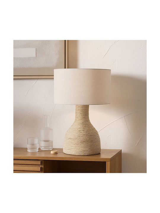 Liberta Table Lamp Made of Rope with White Shade and Beige Base