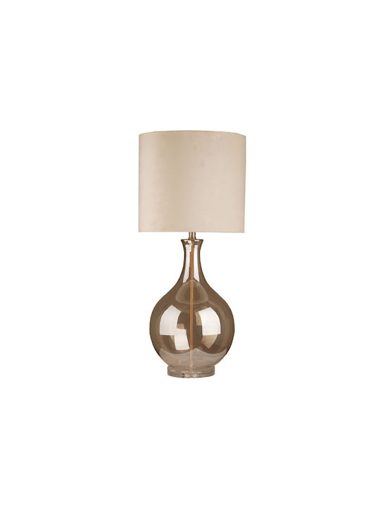 Liberta Crystal Table Lamp with White Shade and Brown Base