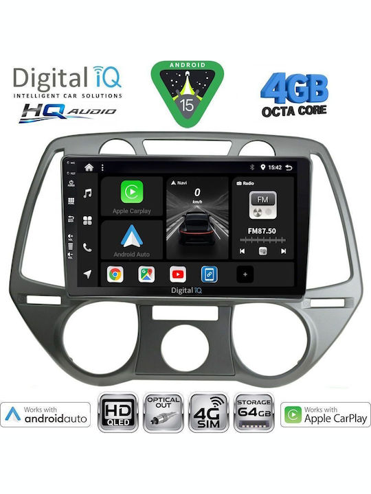 Digital IQ Car Audio System for Hyundai i20 2008-2012 with A/C Bluetooth USB WiFi GPS Apple CarPlay Android Auto with 9" Touch Screen