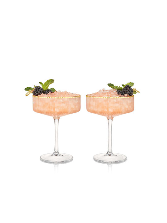 Viski Meridian Set Cocktail/Drinking Champagne Crystal Gold Colour Goblet Glasses 340ml 2 Pieces