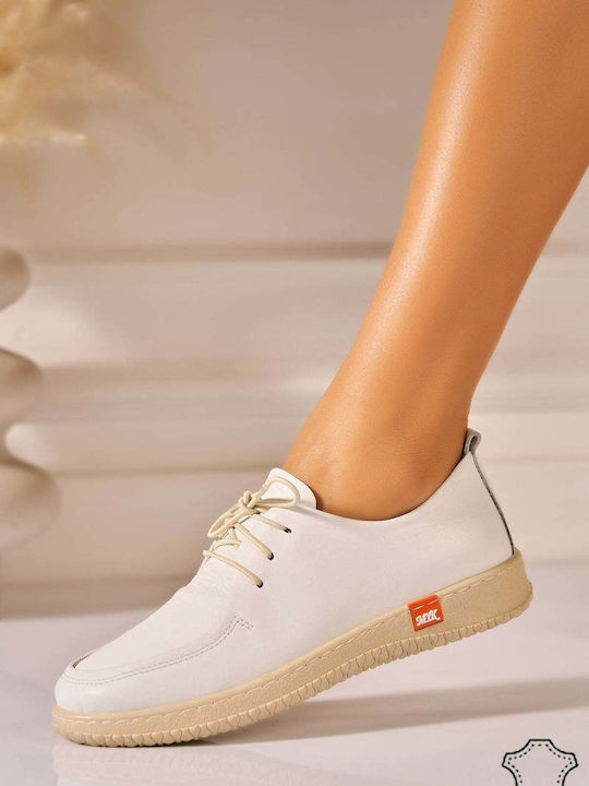 SCVDRG Δερμάτινα Γυναικεία Oxfords σε Λευκό Χρώμα
