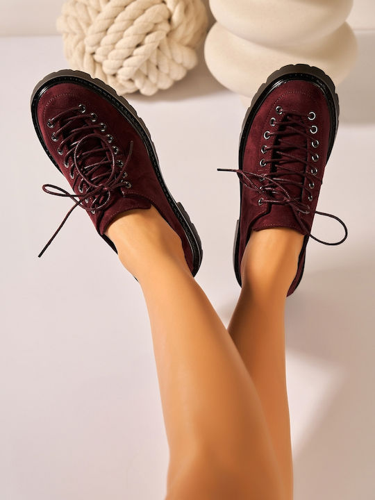 Lulux Suede Γυναικεία Oxfords σε Μπορντό Χρώμα