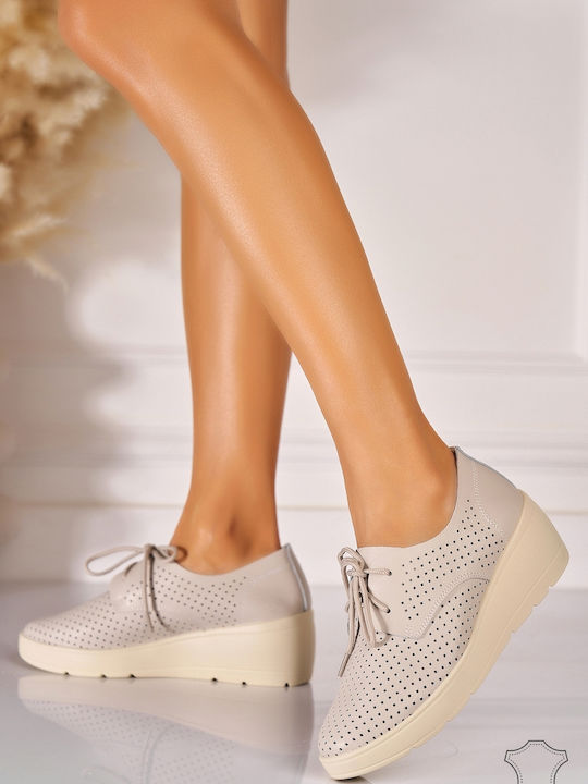 Δερμάτινα Γυναικεία Oxfords σε Γκρι Χρώμα