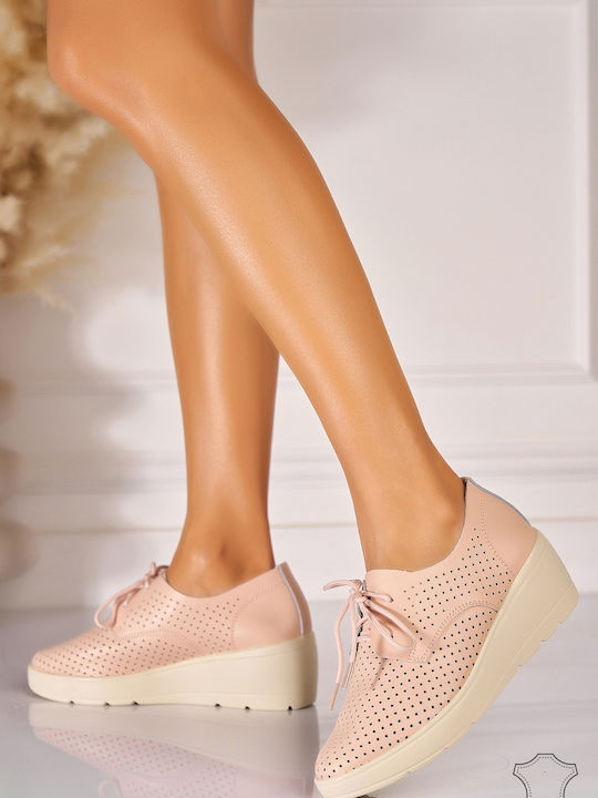 Δερμάτινα Γυναικεία Oxfords σε Ροζ Χρώμα