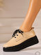 Leather Women's Oxfords in Beige Colour