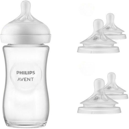 Philips Set Biberoane din Sticlă Natural Anti-Colici cu Tetină din Silicon pentru 1+ Luni 240ml