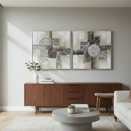 Karvounis Canvas Painting Abstract Designs Silver Frame 62x62x3.5cm Bd21b139a-1a