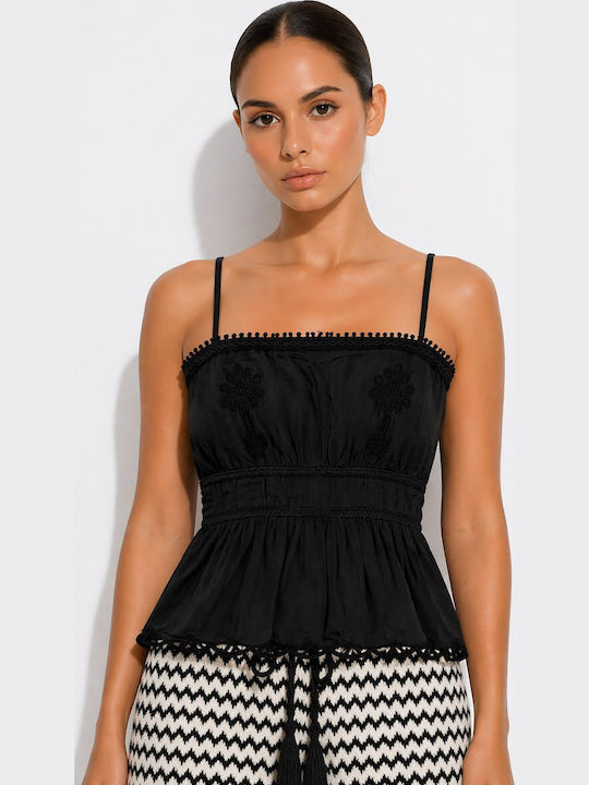 Women's Blouse with Spaghetti Straps Black