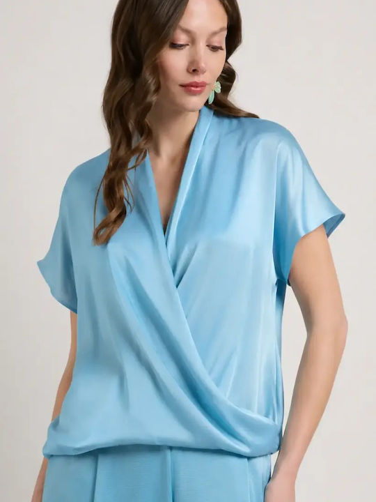 Desiree Women's Satin Short Sleeve Blouse Light...