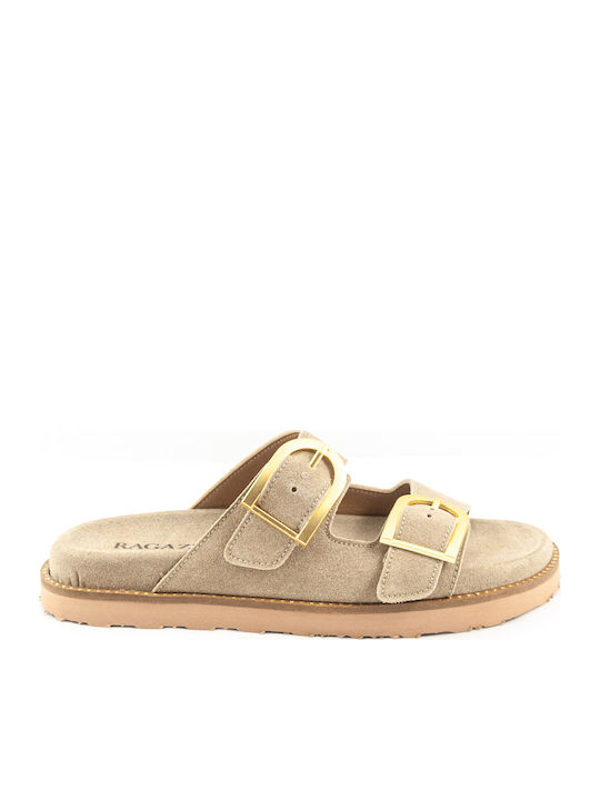 Ragazza Leder Flache Damen Sandalen Beiges