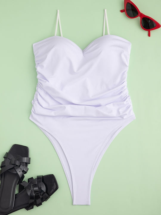 Strapless One Piece Swimsuit Shirring White Siz...