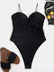 Strapless One Piece Swimsuit Ruching Black Size S Black