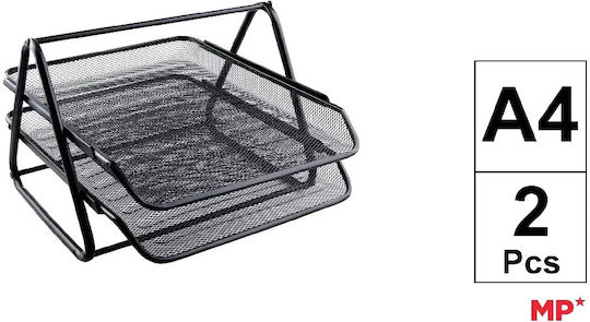 Metallic Mesh Filing Tray Mp 2 Shelves Double Black Pa906