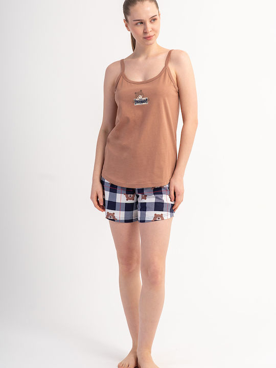 Vienetta Secret Sommerliches Damen-Schlafanzug-Set Braun