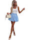 Δερμάτινη Πλισέ Mini Φούστα Baby Blue