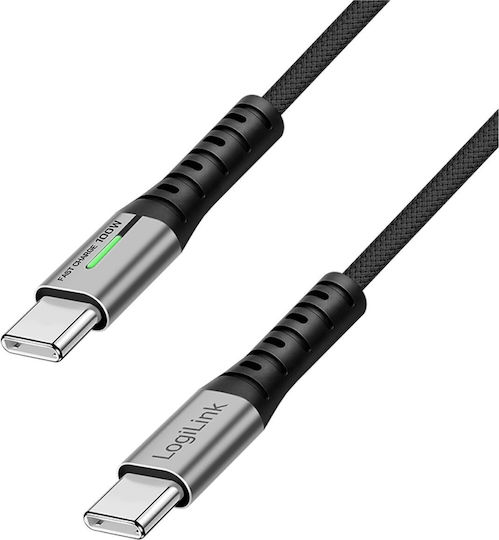 LogiLink LED USB 3.2 Cable USB-C male - USB-C 100W PD Μαύρο 2m CU0434