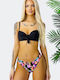 Set Bikini Set De Bikini Push Up Brazilia Floral Negru