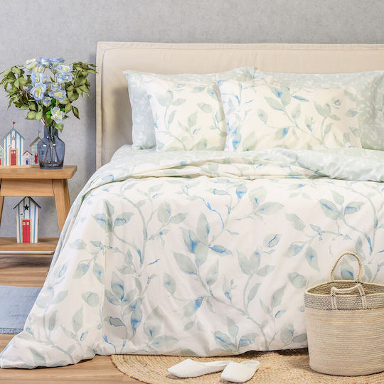 Melinen Duvet Cover Cotton Double 225x245 Spring Pearl Blue