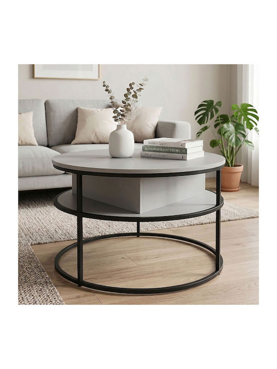 Măsuță Centrală Rotundă din Lemn cu Mecanism de Ridicare Black/Gri 80x80x46cm