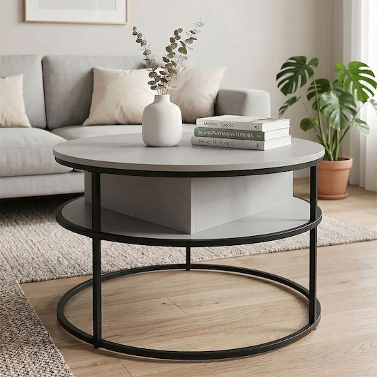 Round Central Wooden Coffee Table with Lifting Mechanism Black/Grey W80xL80xH46cm