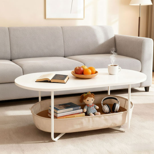 Οβάλ Κεντρικό Τραπεζάκι Ξύλινο Beige Μ100xΠ45xΥ55εκ.