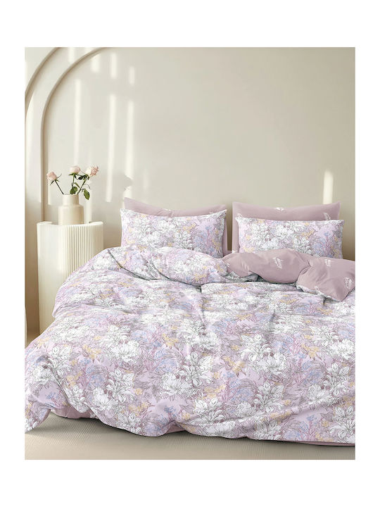 Rythmos Cotton Satin Duvet Cover Set 220x250cm Double with 2 Pillowcases Evie Lilac