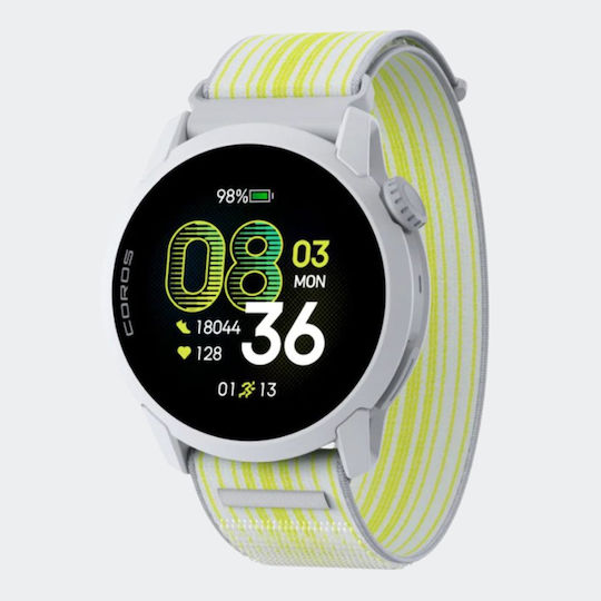 Coros Pace 4 43mm Waterproof Smartwatch with Heart Rate Monitor White Nylon Band
