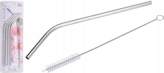 Set 4 Stainless Steel Metal Straws 21.5cm + Brush