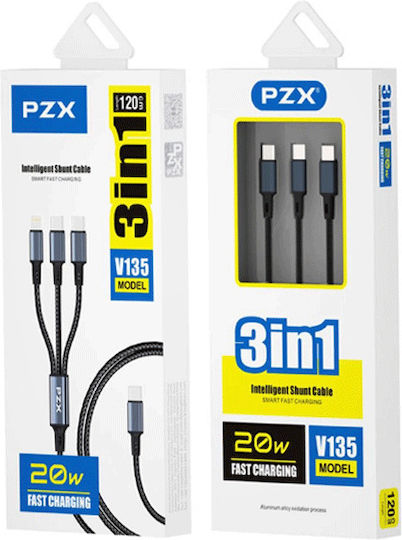 PZX USB to Type-C / Lightning Cable Black 1.2m 2222222256685