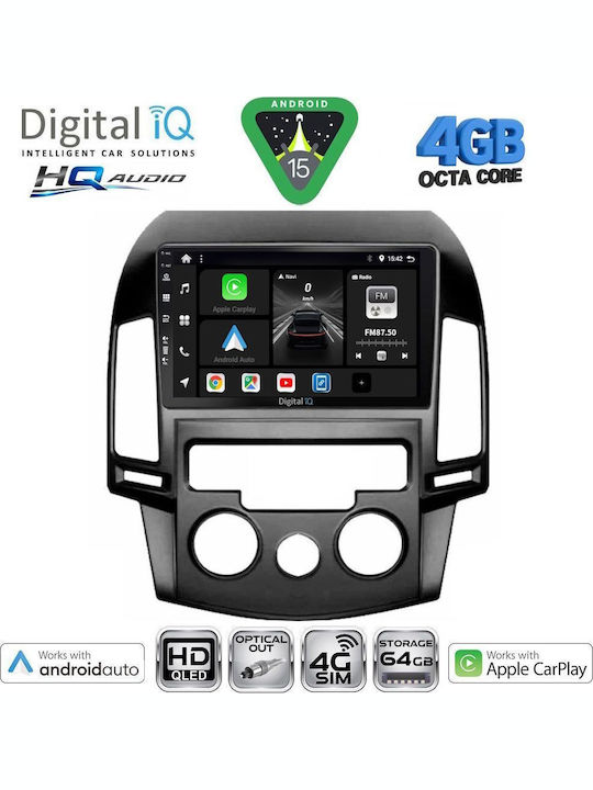 Digital IQ Auto-Audiosystem Für Hyundai i30 2007-2012 Mit A/C Bluetooth USB Eingebautes Wi-Fi GPS Apple CarPlay Android Auto Mit Touchscreen 9 Zoll