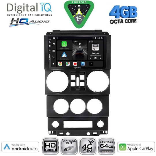 Digital IQ Car Audio System for Jeep Wrangler 2006-2011 Bluetooth USB WiFi GPS Apple CarPlay Android Auto with 9" Touch Screen