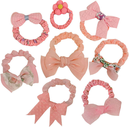 8 Stücke Princess Haargummis In Weichem Samt Stoff Schleife Rosa Puffant