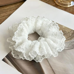 Classic Scrunchie Hair In Lace Embroidered Delicate White