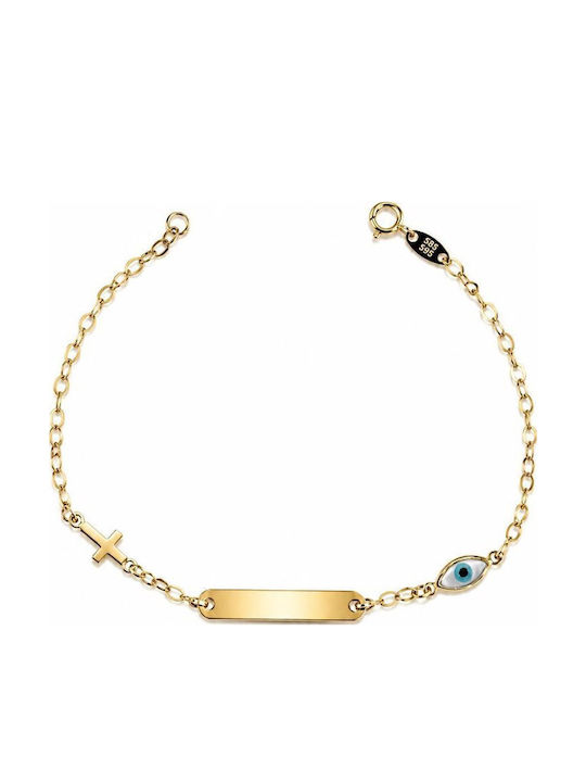 Paraxenies Kids Bracelet Identity Gold 9K with Evil Eye and Cross